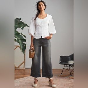 WARP + WEFT IRVINE high rise wide leg cropped black gray stretchy jeans NWT 27